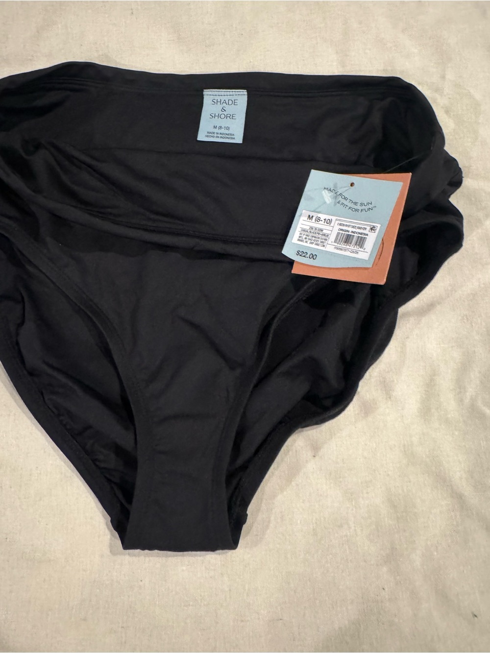 SHADE & SHORE Black High-Waist Bikini Bottoms. Medium. NWT